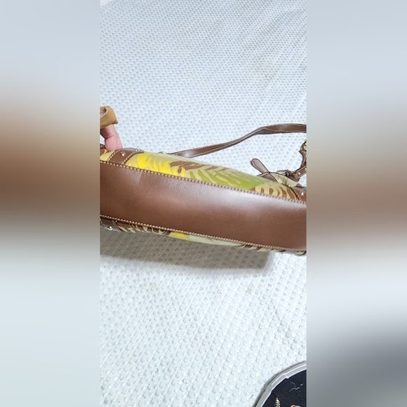 ETIENNE AIGNER EUC LEATHER & CLOTH TROPICAL PLANT PRINT HOBO BAG - Picture 3 of 7